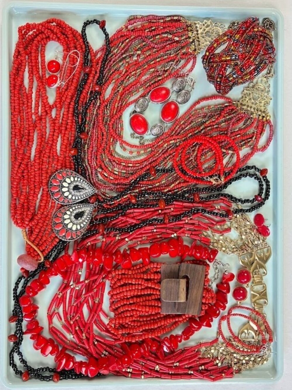 Jewelry Lot Red Gold & Silver Tone Wearable Costume Craft 14 pcs 1.5 Lbs.